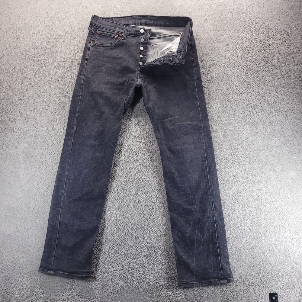 Levis 501 Jeans Mens 34x30 Black Regular Straight Charcoal Wash Minimalist Edgy